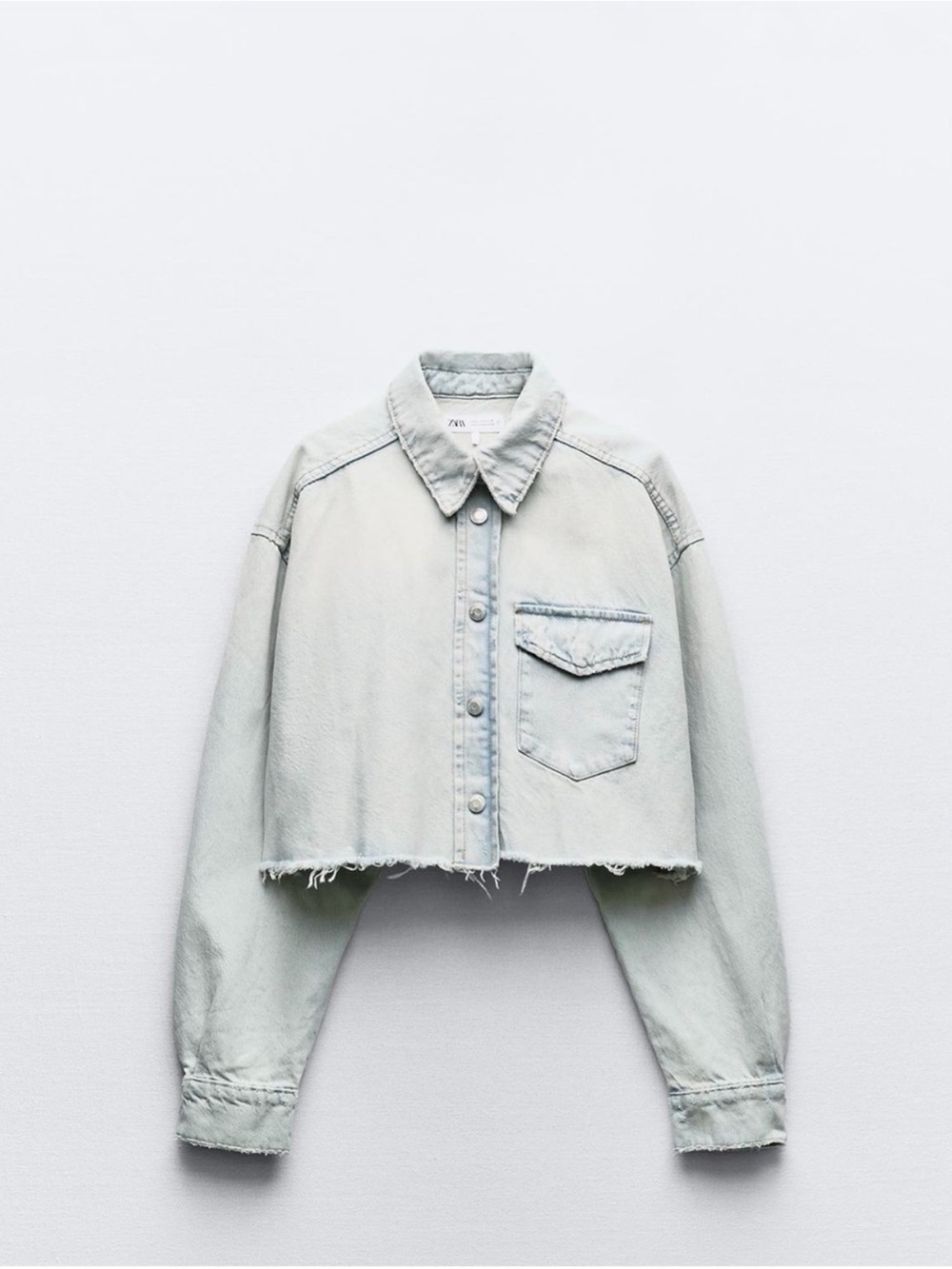 Zara Cropped Light Blue Denim Jacket RIPPED TRF CROP DENIM